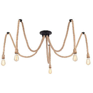 Lámpara de araña con cuerda de cáñamo con 5 bombillas
